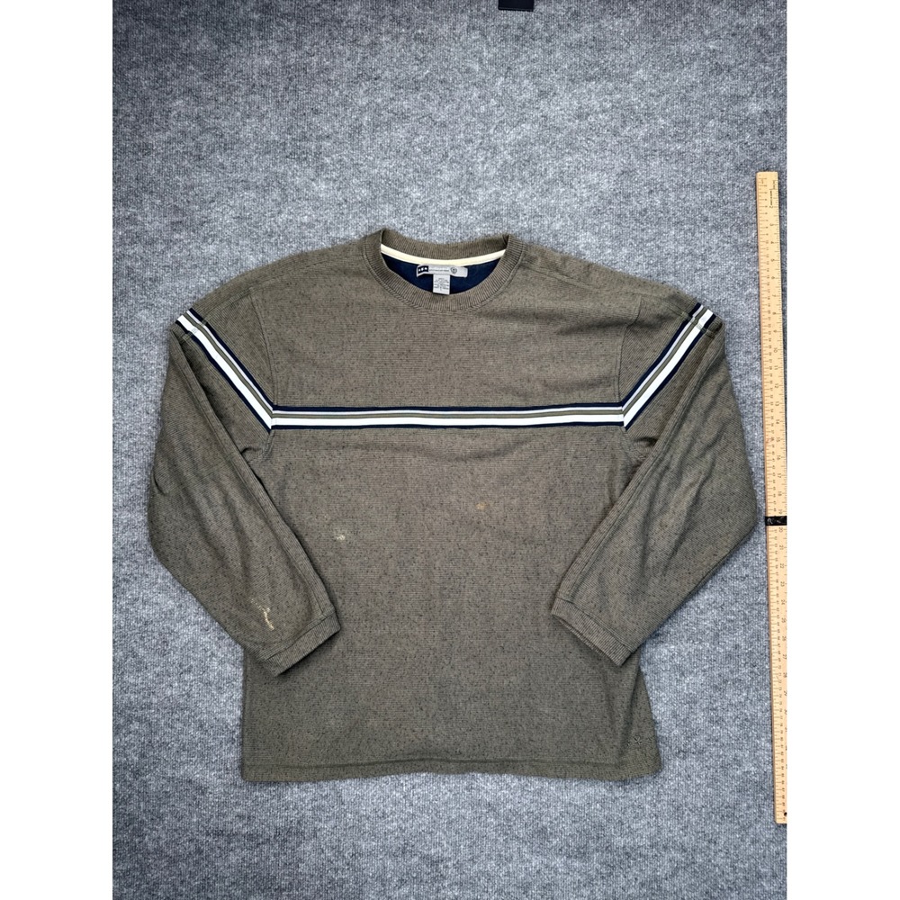 Retro Gear Mens‎ Large Sweater Olive Brown Striped Long Sleeve Y2K Cotton Blend
